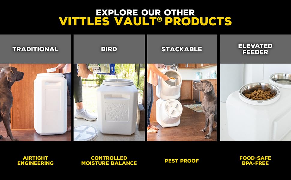 Vittles Vault Traditional Pet Food Storage Container For Dog Kibbles/Bird Seed/Oatmeal/Rice/Flour/Cereal, BPA Free Plastic, Sealed Airtight For Cat Food, Up To 35 lb, Made in USA, With Scoop, Gray - size: 35 Pounds