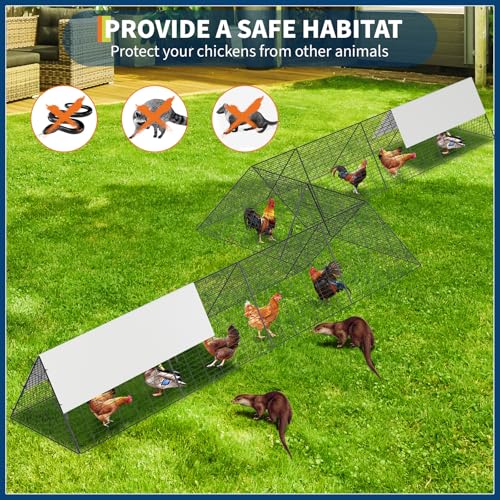 Large Metal Chicken Tunnel, Portable Chicken Run Coop with Waterproof & Anti-UV Cover, Outdoor Predator Protection Poultry House for Yard Backyard Farm, Hens Ducks Rabbits - size: 40.9"L x 29.7"W x 3.7"H