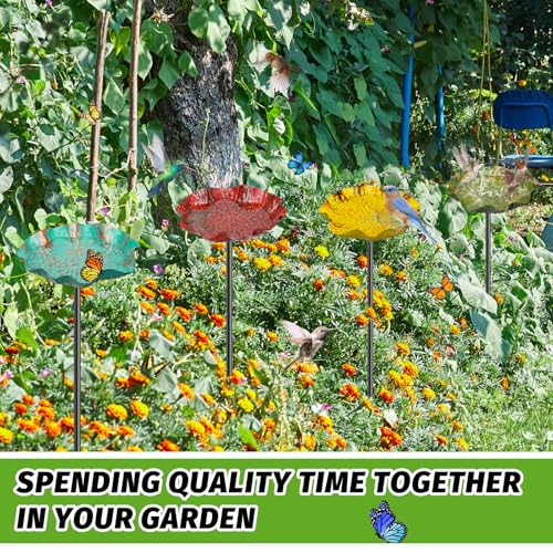 4PCS Hummingbird Bird Bath for Outside, Freestanding Metal Flower BirdBaths Bowl with Stake, Detachable Birdfeeder for Outdoor Yard Lawn Garden Decor (4PCS-Red-Yellow-Blue-Green) - style: 4PCS-Red-Yellow-Blue-Green