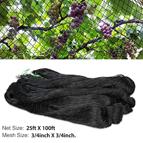 OGORI 25' x 100' Bird Netting Heavy Duty Nylon 3/4" Mesh Garden Netting Protect Fruit Trees, Plants and Vegetables - size: 25'×100'-3/4''
