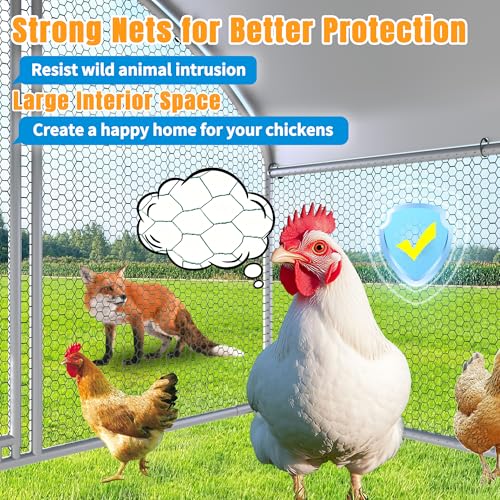 Large Metal Chicken Coop, Chicken Runs for Yard with Cover Walk-in Poultry Cage for 8 10 16 Chickens,Chicken Pen Duck Coop with Round Water-Resident Top and Feeding Door,Hen House 6.4Lx9.84Wx6.23'H FT - size: 6.4'L x 9.84'W x 6.23'H