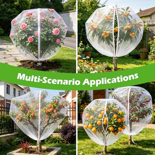 4PCS 4.6Ft × 5.9Ft Fruit Tree Netting with Zipper and Drawstring, 60 Mesh Thickened Garden Bird Netting for Blueberry Bushes, Fruits, Vegetables, Insect Bird Barrier Mesh Protective Cover - size: 4.6Ft × 5.9Ft