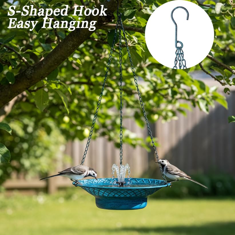 12.6" Hanging Bird Bath with Solar Fountain, Solar Bird Bath Fountains, Hanging Bird Baths for Outdoors, Hummingbird Fountain, Bird Bath Fountains Solar Power for Garden Patio Decor, Blue - color: Blue