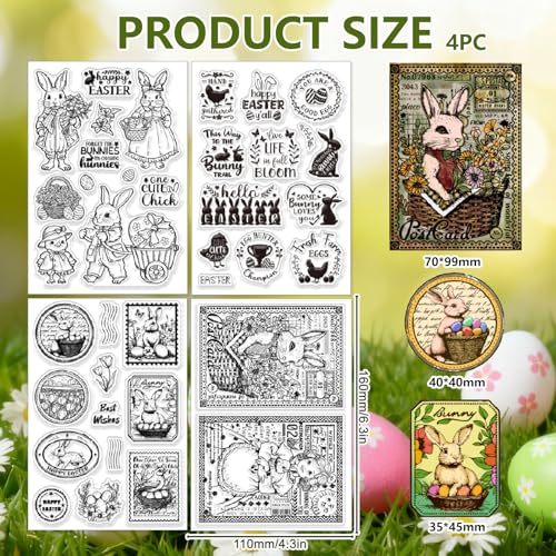 CHGCRAFT 4 Pcs Easter Theme Pattern Clear Stamps Easter Bunny and Chicken Silicone Stamp Seal for DIY Scrapbooking and Card Making Paper Craft Decor 6.3 × 4.3 Inch - style: Easter Theme