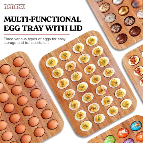 Deviled Egg Containers with Lid, Acacia Wooden Base with 28 Slots | Portable Deviled Egg Platter Carrier Holder Trays, Elegant appearance, Strong Durability, for Party and Home Kitchen - color: Green