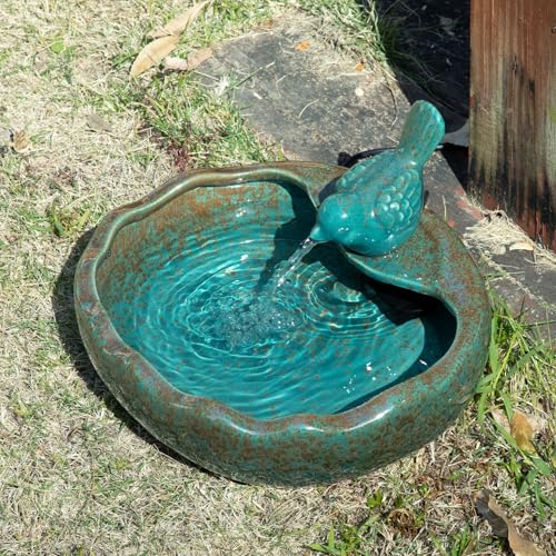 Ceramic Solar Fountain Bird Bath with Battery Backup,Solar Garden Fountain | Bird Bath Fountains Solar Power for Garden, Patio & Yard Decor,Working at Night for at Least 6 Hours (Bird)