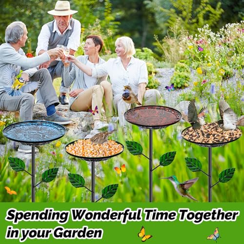 4 Pack Metal Bird Bath for Outside, Small Hummingbird Bath Bowl with Metal Stakes, Detachable Birdfeeder Birdbath Garden Decor for Outdoor Yard Lawn - color: 4P-Relief pattern disc