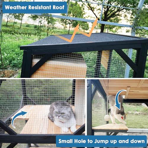 Cat Catio Cat House Outdoor Enclosure Window Large Outside Patio, 4 Wheels | Removable Floor, Scratching Post Sisal Ball Waterproof Roof