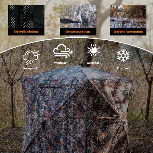 360 Degree See Through Hunting Blind, Pop Up Ground Blind | 2-3 Person & 3-4 Person Hunting Blind for Hunting Deer and Turkey, with Diamond-Shaped Door, Mud Flap and Portable Carry Bag - style: 2-3 Person 360°
