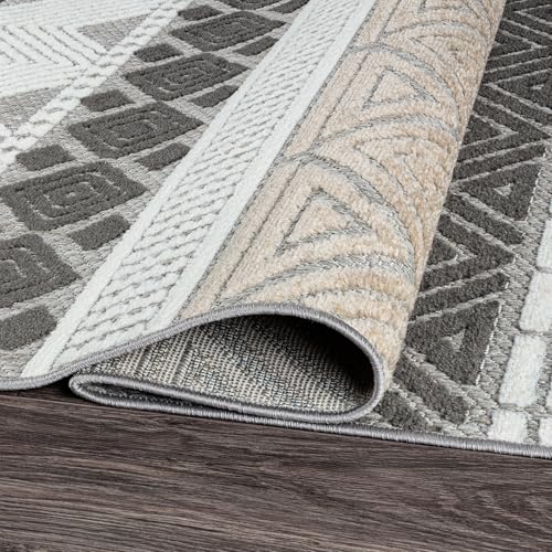 Rugshop Marbella Indoor/Outdoor Boho Patio Deck Backyard Round Rug Gray 8' | Round, Size 8', Porch, Balcony, Garden, Poolside, Sunroom, Outdoor Living, Weatherproof, All Weather - color: Grey, size: 8' (Round)