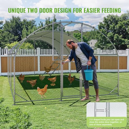 Large Metal Chicken Coop Runs for Yard with Cover, 10x20x6.5 | Perch Bars, Split Doors, Waterproof Covers, Mesh Wire - color: Round Top, size: 236.2"L x 118.1"W x 78.7"H