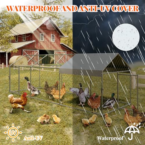 Large Metal Chicken Coop,120" Wx40 Lx40 H Heavy Duty Walkin Chicken Run with Waterproof and Anti-Uv Cover, Chicken Pens Outdoor with Top for Ducks,Peaked Roof Walk-in Poultry Cage for Yard,Farm - size: 10'W x 3.33'L x 3.33'H