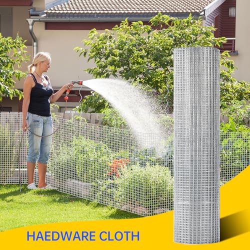Hardware Cloth, Galvanized Chicken Wire Fence, 19 Gauge Vinyl Coated Wire Mesh Roll, Black Welded Wire Fencing Roll Gopher Wire Mesh Roll for Garden Fencing Rabbit Snake Wire (Silver 24IN 100FT) - color: 24" x 100' Silver