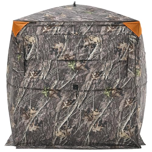 VEVOR Hunting Blind，See Through Ground Blinds with Carrying Bag, 360 Degree Portable Camouflage Tent，Durable Concealed Shelter with Silent Side Door and Window, for Turkey and Deer - size: 2-3 Person（360° See Through ）