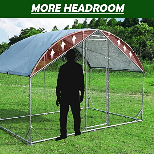 Large Metal Chicken Coop Round Top Upgrade Tri-Supporting Wire Mesh Chicken Run,Chicken Pen with Water-Resident and Anti-UV Cover,Duck Rabbit House Outdoor (6.5'L x 9'W x 6.5'H) - size: 78.0"L x 108.1"W x 78.0"H
