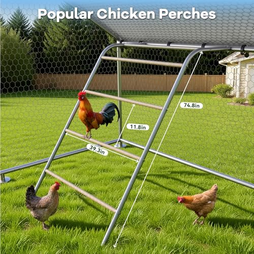 Large Chicken Run 13.1 x 19.7 x 6.4 FT Chicken Coop with Cover | Reinforced frame, Walk-in Chicken Coop, Roosting Perch, Waterproof Cover, Side Hardware Cloth, Backyard & Farm Use - size: 236.2"L x 157.5"W x 78.0"H