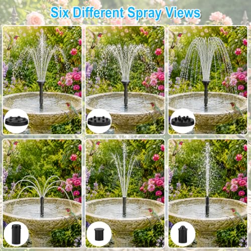 15W Solar Fountain Pump with 6 Spray Modes for Bird Bath Pond Outdoor | 16.5FT Extended Power Cord, Tool-Free Setup, 6.56Ft DIY Water Tubing, Battery Free - color: Black