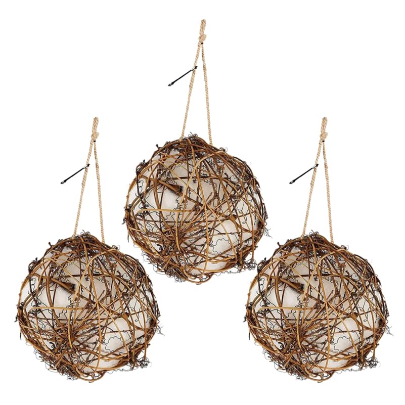 Mipcase Refillable Nesting Material Holder Hummingbird Nesting Supplies for Wild Birds Rattan Bird Nest Material Holder Outdoor Hanging Station for Garden Backyard Bird Watching 3 Pack