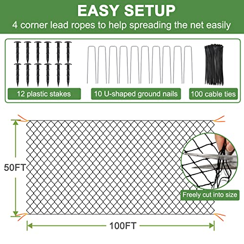 DQS Bird Netting 50' x 100' with 1" Mesh, Poultry Netting for Chicken Coop | Garden Netting for Fruit Tree Against Birds, Squirrels, Deers, Heavy Duty Nylon Aviary Netting for Farm, Orchard - size: 1", 50' x100'