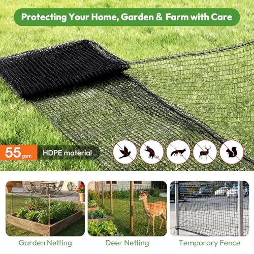Deer Fence Netting 4ft x 75ft, Heavy Duty Plastic Mesh Deer Netting with Pre-Strung Reinforced Edge, Reusable Temporary Garden Fence, Animal Barrier for Yard, Poultry & Pets, Protect Plants & Crops - size: 4ft X 75ft