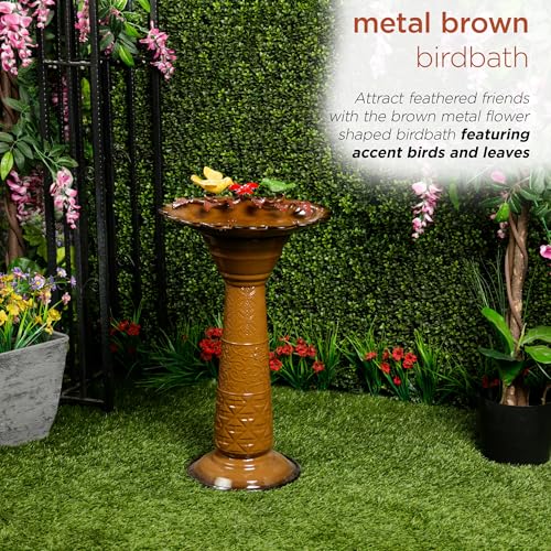 Alpine Corporation ORS112BR Vintage Outdoor Shallow Bowl Metal Pedestal Birdbath with Stand, 28" H, Brown - color: Brown