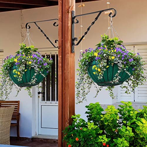 AMAGABELI GARDEN & HOME 4 Pack Hanging Plant Brackets Outdoor 12" Metal Fence Wall Plant Hanger Hooks for Hanging Flower Baskets Bird Feeders Lanterns Wind Chimes Rust-Resistant Black - size: 12 Inch, style: 4-Pack Twist Hook 1