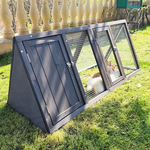 Rabbit Hutch Outdoor Chicken Coop Wooden A-Frame Small Animal Cage Quail Cage w/Chicken Run & Ventilated Wire Fence Suitable for Garden Backyard Farms 47 x 18 x 19.5 in (Grey) - color: Grey
