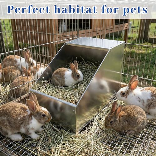 Maxcheck Galvanized Metal Rabbit Nesting Box with Removable Wire Mesh Bottom 18.5 x 10.6 x 10 Inches Bunny Small Animal Nest Durable Easy to Clean for Indoor Outdoor Use Rabbit Supplies