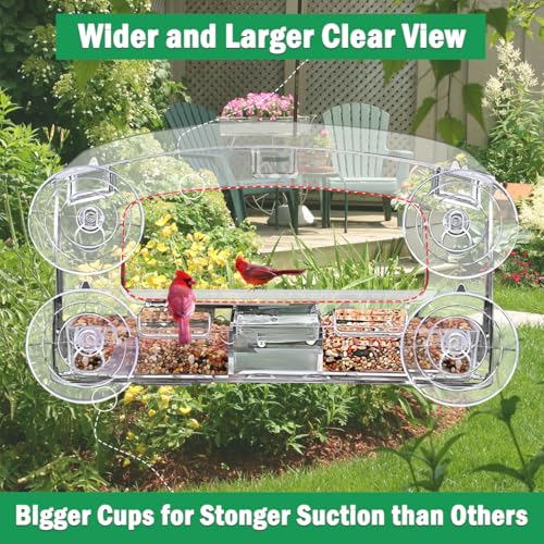 Window Bird Feeder with 4 Strong Suction Cups | 2.36" heavy duty suction cups, close-up outdoor viewing, bird watching gift for cat & bird lovers, fits cardinals, finches - color: Clear