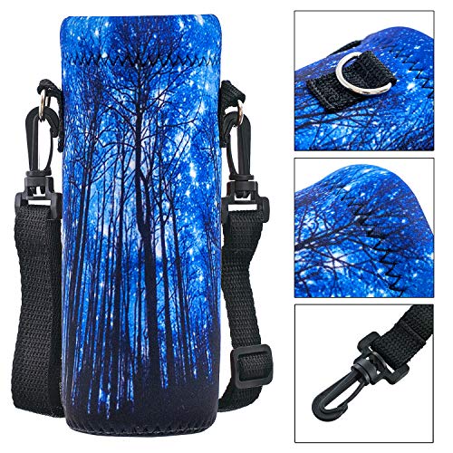 Neoprene 500ML/750ML/1000ML Water Bottle Bag Carrier, Portable Insulated Bottle Sling Holder Case Pouch with Adjustable Shoulder Strap for Men Women Walking Hiking Running - color: Forest, size: 500ML