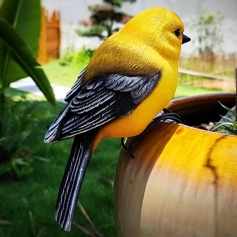 Garden Bird Statue Flower Pot Hugger Outdoor Decor for Tree, 6.7inch Mini Bird Figurine Plant Pot Decorations for Outdoor Indoor Decoration at Lawn and Yard (Yellow) - color: Yellow