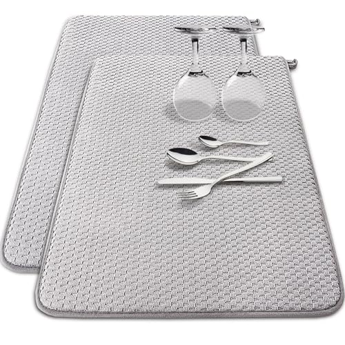 2 Pack Microfiber Dish Drying Mat,24 x 17 inch,Gray | Large Size,Super Absorbent,Drying Pad for Countertops,Sinks,Draining Racks - size: 2 PCS 24 x 17 inch
