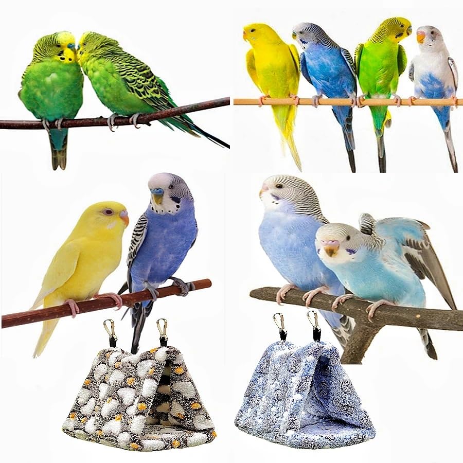 2 Pack Bird Nest Plush Snuggle Bird Hammock Hanging Bird Cave Parrot Sleeping Bed Shed Hut Hanging Tent for Budgie Finch Parakeet Cockatiel Cockatoo Lovebird-Loving Heart (Brown&Purple) - color: Brown&Purple(Loving Heart)