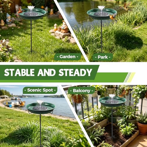 Metal Bird Bath with Solar Fountain for Hummingbirds,Stable Stylish Design with 5-Prong Base Metal Stake Bird Bath for Outside Lawn Patio Yard Garden