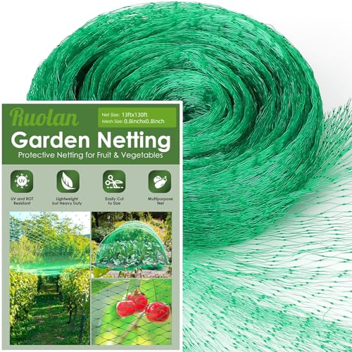 13X130FTRuolan Bird Netting for Garden Protect Vegetable Plants and Fruit Trees,Plastic Trellis Netting for Birds, Deer,Squirrels and Other Animals (13X130), Green - size: 13X130
