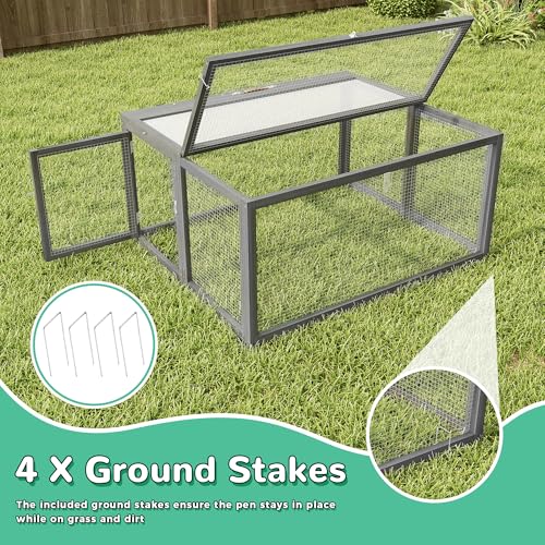Portable Chicken Coop with UV-Proof Panel, 4X Garden Stakes, Wooden Rabbit Hutch, Chicken Brooder Box Indoor, Outdoor Folding Chicken Cage, Top & Side Openable Doors, 43.3Inch (Gray) - color: Gray-UV Proof Panel