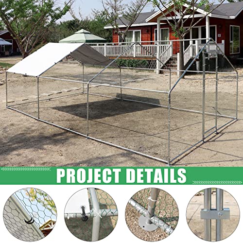 NUGRIART Large Metal Chicken Coop Walk-in Poultry Cage Hen Duck Run House with Waterproof & Anti-UV Cover Galvanized Rabbits Habitat Spire Shaped Cage for Outdoor Yard Farm Use - size: 19.7' L x 9.8' W x 6.56' H