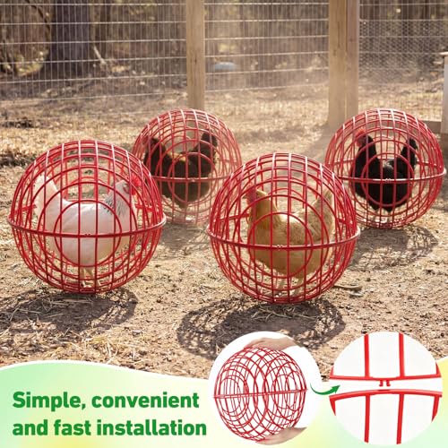 Leinuosen 4 Pack Chicken Ball Cage Movable Mesh Rabbit Coops Plastic Detachable Rolling Safety Hutch Prevents Dog Bites Horse Trampling for Bird Duck Outdoor(Red) - color: Red
