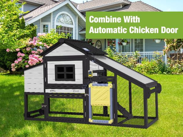 GUTINNEEN Chicken Coop with Wheels Mobile Outdoor Hen House Weatherproof Duck Cage with Large Nesting Box, Leak-Proof Tray, UV-Resistant Roof for 2-4 Chickens (Black & White) - color: Black & White