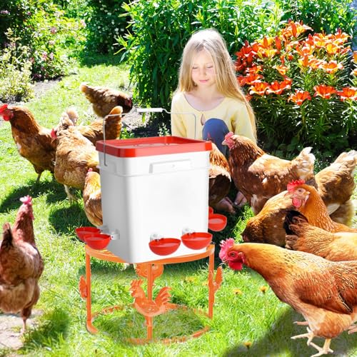 2pc Metal Stand for Chicken Poultry Feeder Waterer Orange | Sturdy Rustproof Iron Construction, Cute Chicken Ornament, Suitable for Chicken Coop Cat Dog Bowl Indoor & Outdoor Use - color: Orange 2pc