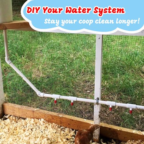 (16 Pack) Chicken Waterer Nipples + PVC Tee Fittings for 1/2" PVC Piping, Horizontal Poultry Nipples & Tees, DIY Chicken Watering System for Geese, Rabbits, Ducks