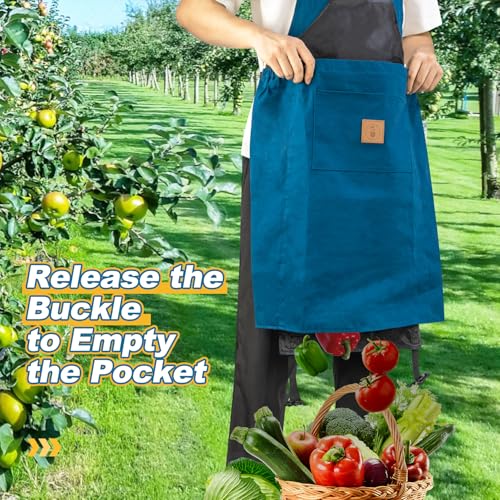 Berry&Bird Harvest Apron, Canvas Gardening Apron with Pockets and Harvesting Pouch Waterproof Harvesting Apron - color: Blue