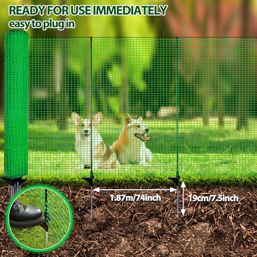 3'x50' Temporary Fence with Posts, Portable Dog Fence Outdoor for Yard | Green mesh with step-in posts, No assembly required, Fencing for yard, Garden fence animal barrier, Snow fence - color: Green, size: 3x50 ft