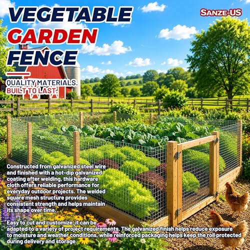 Sanzeus Hardware Cloth, 1/4 Inch 48in x 100ft 23 Gauge, Double-Layer Hot-Dip Galvanizing After Welding, Chicken Wire Fence Wire Mesh Poultry Netting Garden Fence Tree Guard Rolls - size: 1/4inch 48in×100ft
