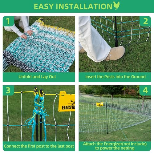 Poultry Netting Electric Fence, Portable Livestock Nets Mesh for Chickens, Ducks, Geese, Turkey, Electric Fencing for Backyards, Homesteaders, Farms, Ranches (Bright Blue, 47.5" x 164' L H Poultry) - color: bright blue, size: 47.5" H x 164' L Poultry