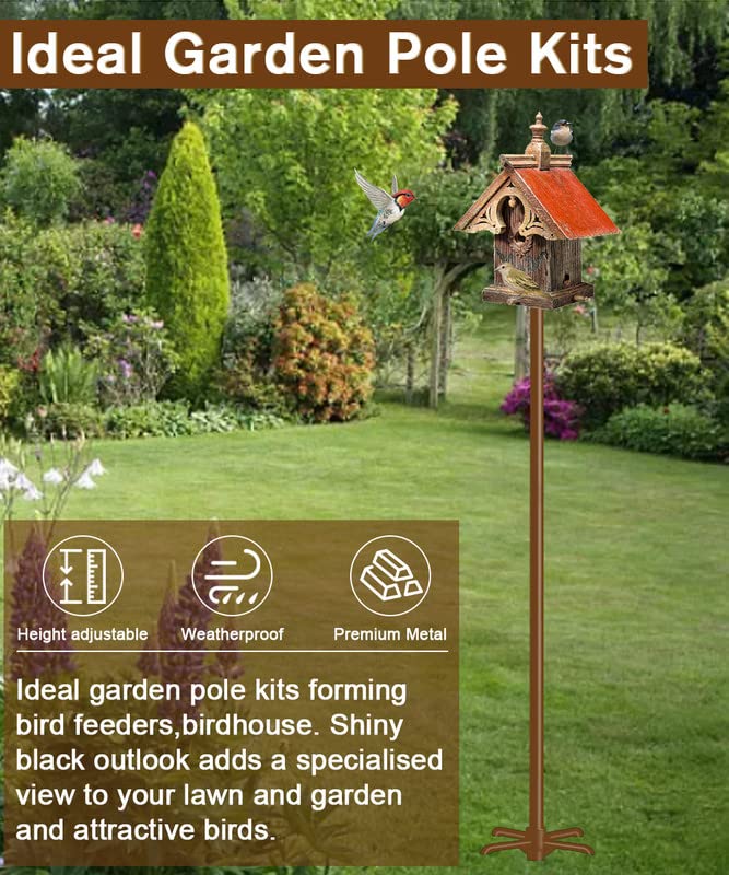 90Inch Heavy Duty Bird House Pole Mount Kit with Frosted, Bird Feeder Pole Kit with 5 Prongs Base and 2 Plates, for Outdoor, Yard, Garden, Brown(Birdhouse Not Include) - color: brown