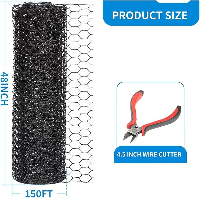 24'' x 50' Black Chicken Wire Fencing, 1 inch Chicken Wire and 19 Gauge Poultry Netting, Garden Mesh Fence Roll for Floral Arrangements,Crafts, Farm,Livestock,Pet Protection - size: 19 gauge 24'' x 50'