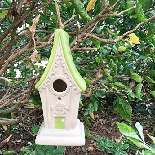 Pretty Home Porcelain Colorful Bird House, indoor/outdoor decoration (blue)