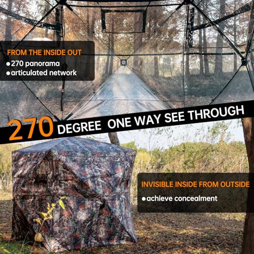 360 Degree See Through Hunting Blind, Pop Up Ground Blind | 2-3 Person & 3-4 Person Hunting Blind for Hunting Deer and Turkey, with Diamond-Shaped Door, Mud Flap and Portable Carry Bag - style: 1-2 Person 270°