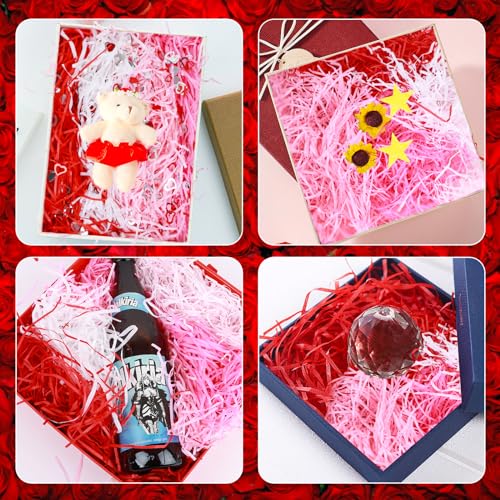 FOIMAS Valentine's Day Shreded Craft Paper Filler,11.6oz Red Pink Raffia Paper Grass with Heart Confetti for Gift Box Filler Basket Stuffer Valentine's Day Packaging Supply - color: Pink Red White